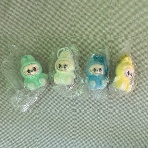 Plush Character Keychain Set - Green, Teal, Blue, Yellow